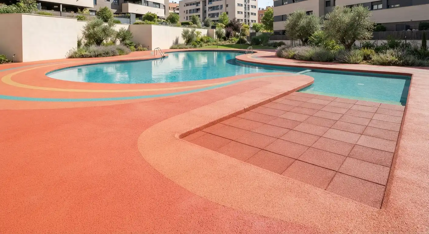 Caucho continuo o losetas para piscina- cuál elegir