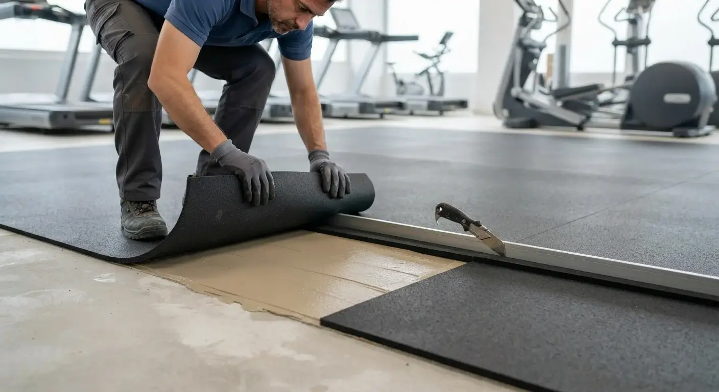 Instalación de rollo de caucho para gimnasio: cómo se hace