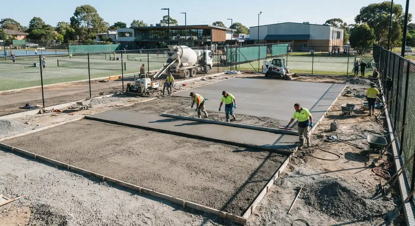 Tierra batida sobre base de hormigón para pista de tenis