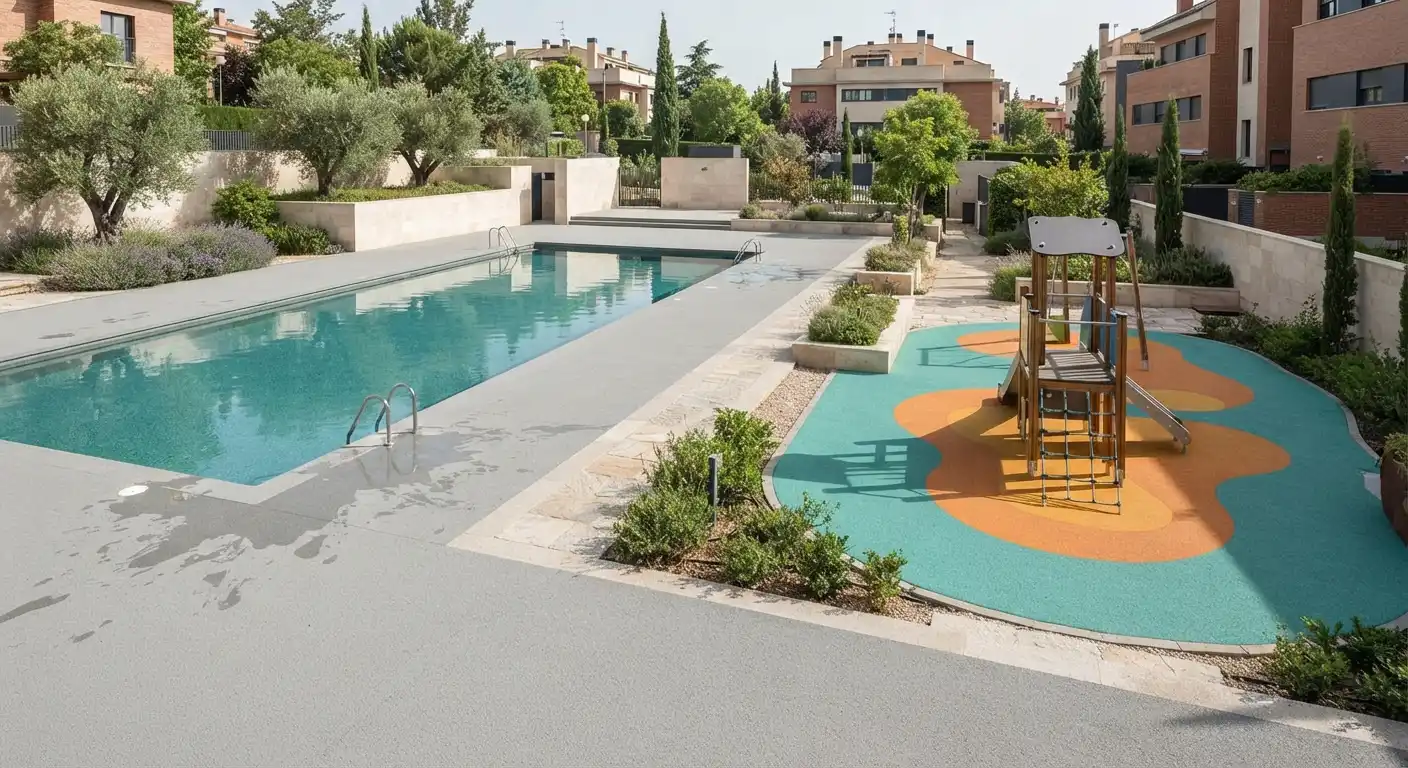 Pavimento de caucho para piscina y zona infantil