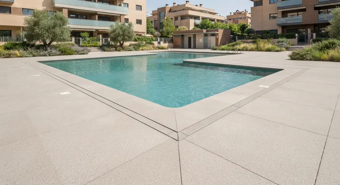 Pavimento para la piscina de una comunidad de vecinos