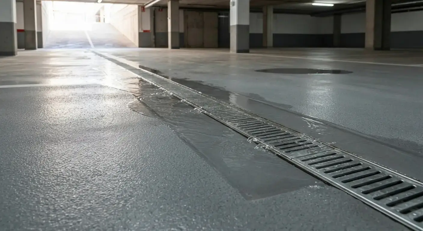 Sumideros y pendientes en parkings: drenaje correcto del pavimento